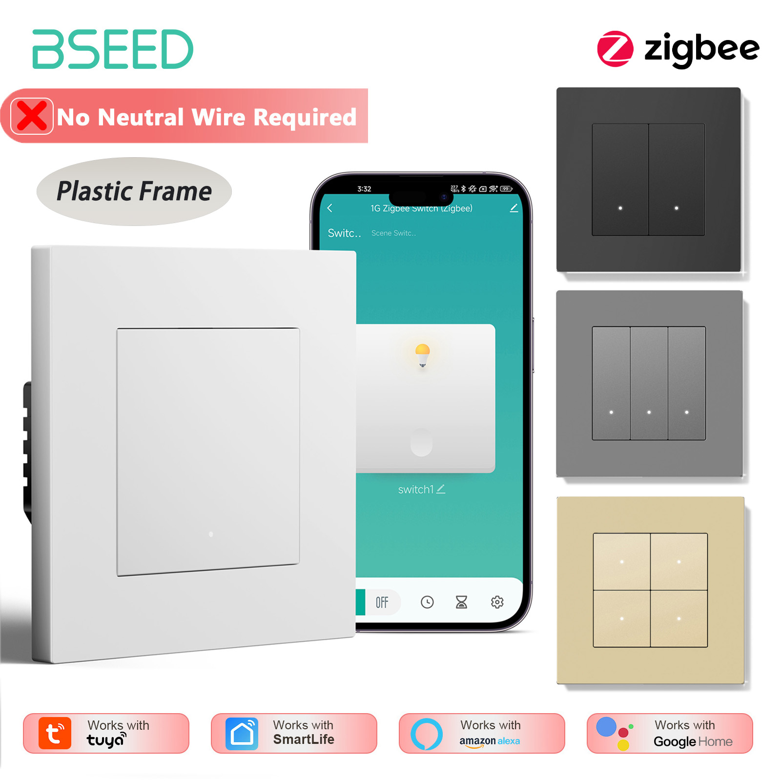 Tuya 4 Channel - BSEED 1/2/3/4Gang Zigbee 라이트 스위치 스마트