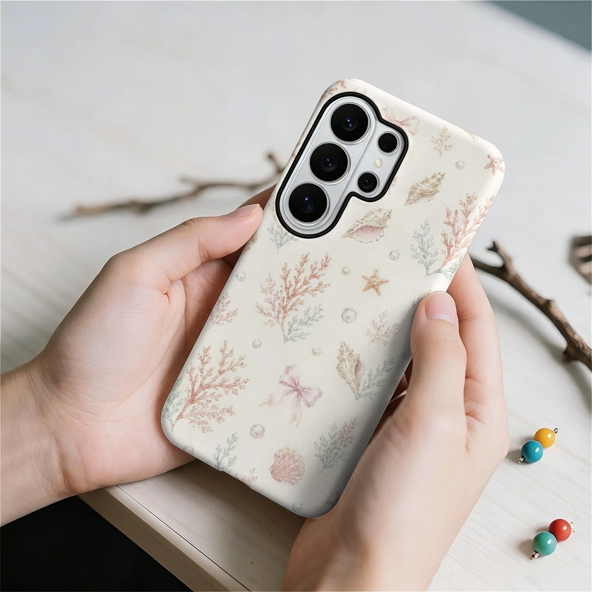 바다 조개 패턴 파스텔 해양 스타일 해조류와 진주 2- - Shelly 리뷰 및 가격